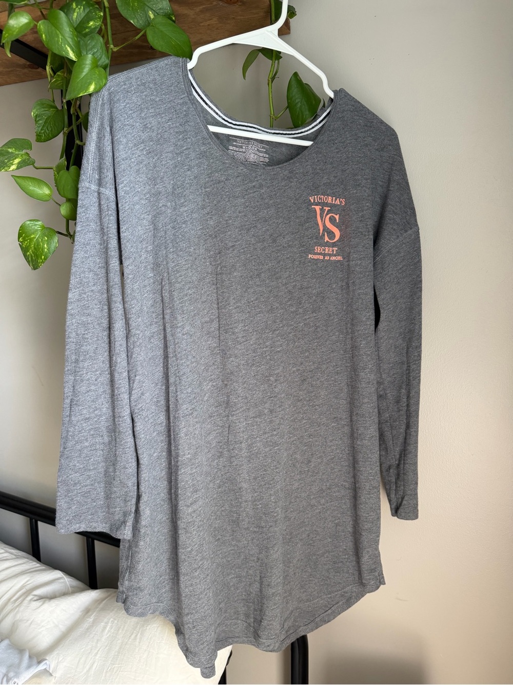 Victoria's Secret Gray Long Sleeve Lounge Tee with Pink VS Logo